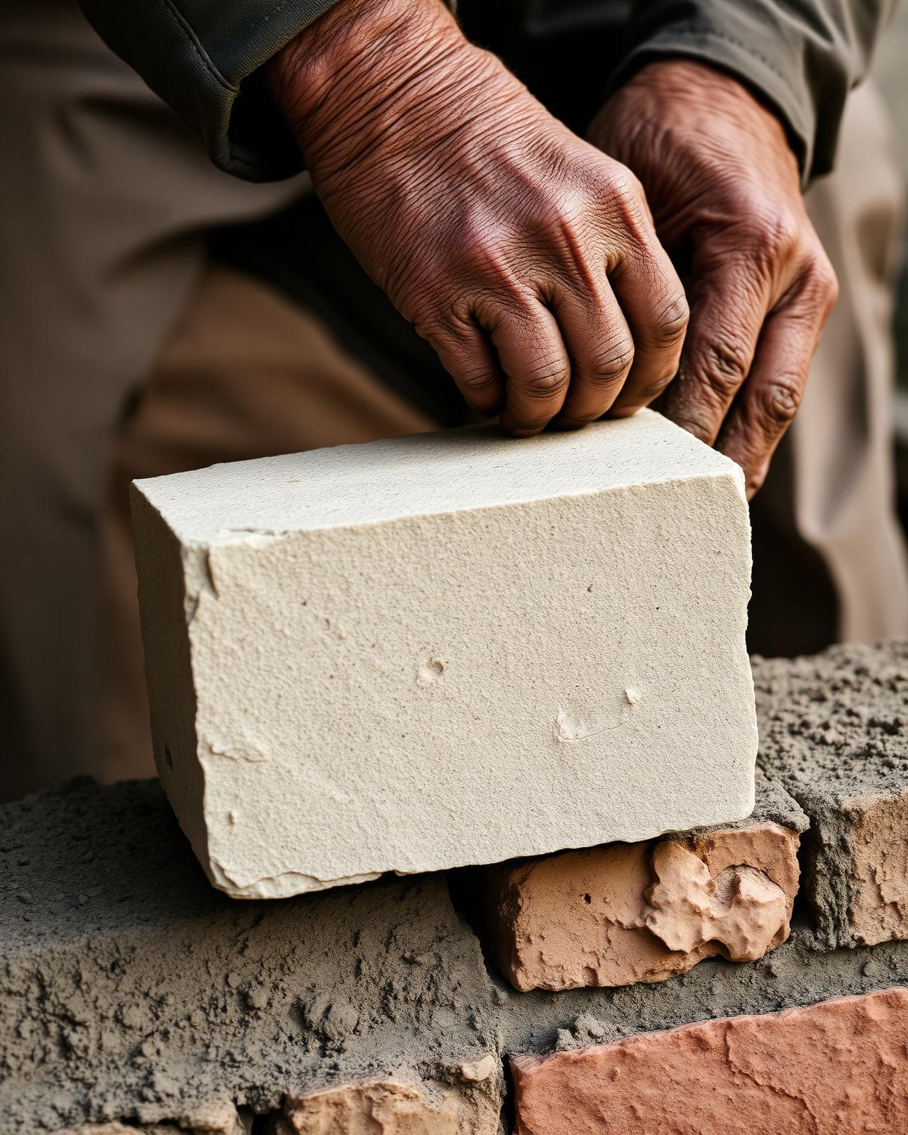 Mason placing a cut limestone block